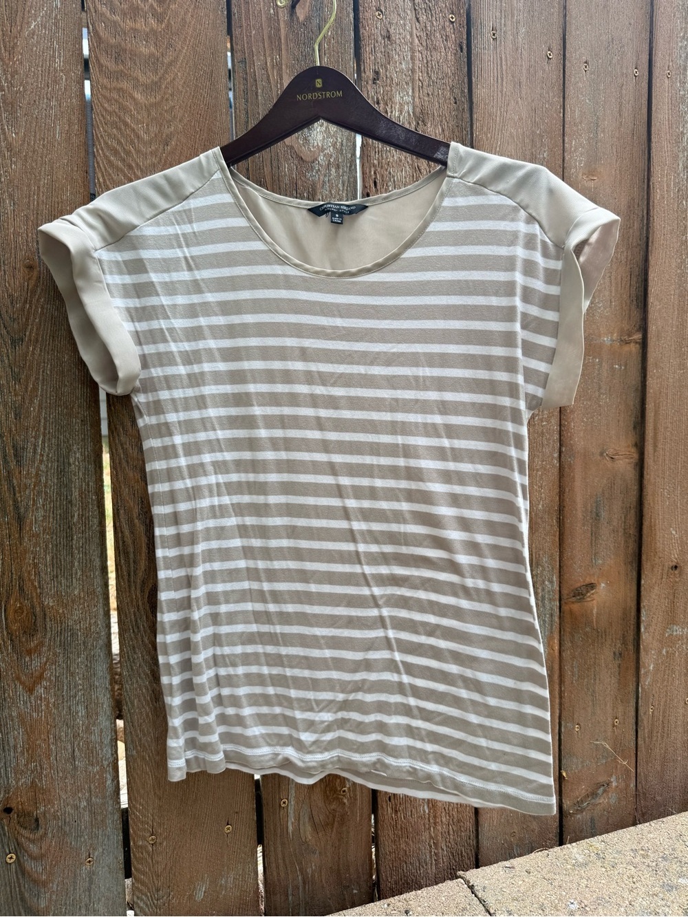 CHRISTIAN SIRIANO Women’s Gray White Striped Cap Sleeve Top Shirt Size Small